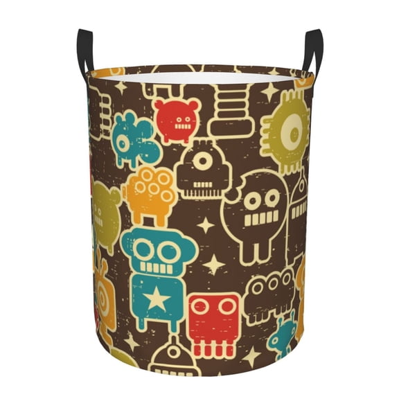 Xecao Robot and Monsters Print Laundry Hamper Basket,designed for Blanket Storage and Nursery Clothes in the Bedroom