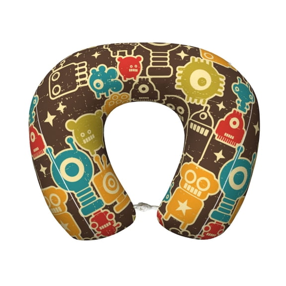 Xecao Robot and Monsters Print Memory Foam Cervical Neck Pillow Versatile U-Shaped Pillows for Home,Office,Camping,Travelling,Soft Washable Cover