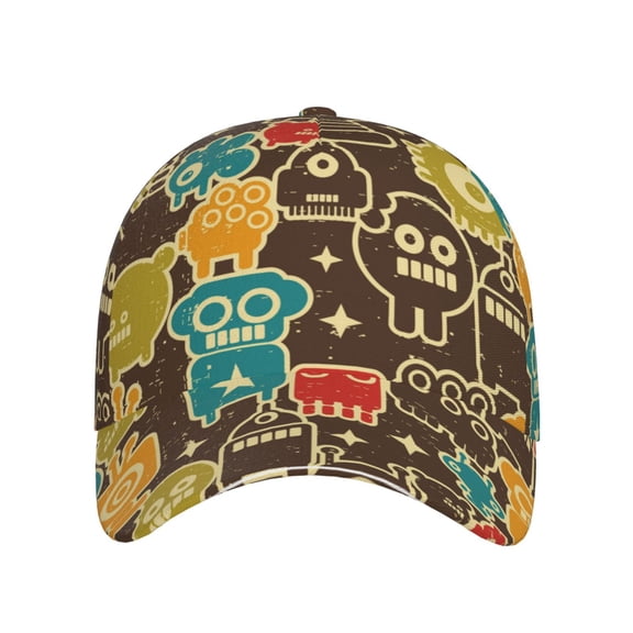 Xecao Robot and Monsters for Baseball Cap: Unisex, crafted from classic polyester twill fabric, featuring a soft unconstructed design