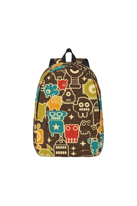 Robot and Monsters for Canvas College Laptop Backpack, Durable Rucksack Travel Notebook Bag School Backpack Book Bag for Men Women