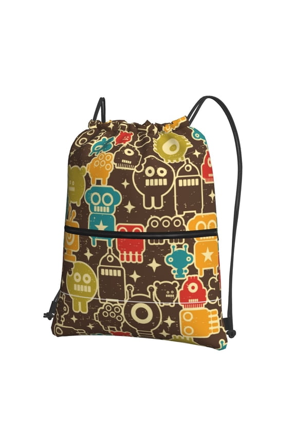 Robot and Monsters for Drawstring Bags,Pull String Backpack Bags,String Bag Sackpack