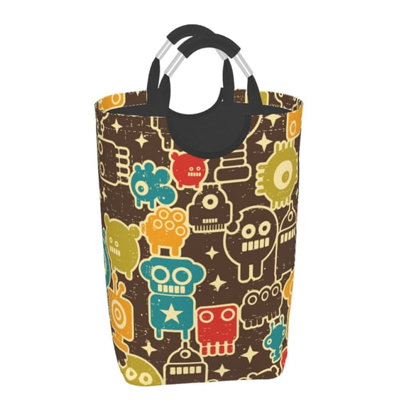 Xecao Robot and Monsters for Laundry Basket,Collapsible Large Laundry Hamper,Wash Bag for Laundry Room, Rolling Laundry Basket with Handles