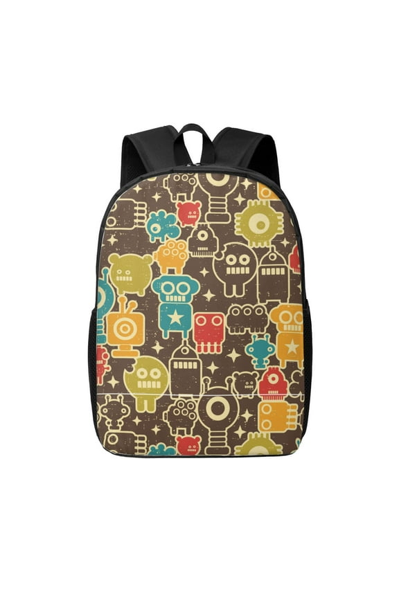 Robot and Monsters print Travel Backpack, Large Computer Backpack for Men Women, College School Rucksack Book Bag