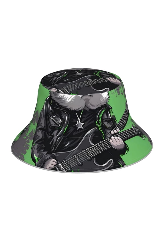 Rock Guitar Guinea Pig Print Men and Women Night Reflective Hat Runner Cap Visor Bucket Hat Boonie Cap