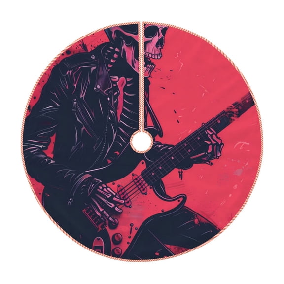 Xecao Rock Skull Guitarist Pattern Christmas Tree Skirt Holiday Part Decorations for Christmas Tree, Farmhouse Christmas Decor Xmas Holiday Home Party Decorations-30"
