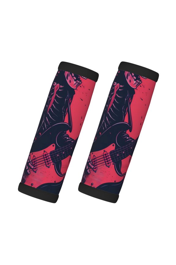 Rock Skull Guitarist Print 2 Pack Luggage Handles Wrap Grips Identifiers Bright Luggage Markers, Unique Travel Essentials,Bright Luggage Markers