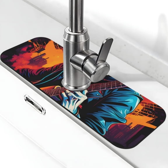 Xecao Rock Skull Singer for Kitchen Sink Splash Guard Faucet Mat , Faucet Guard & Draining mat, (15" X 5.5" )
