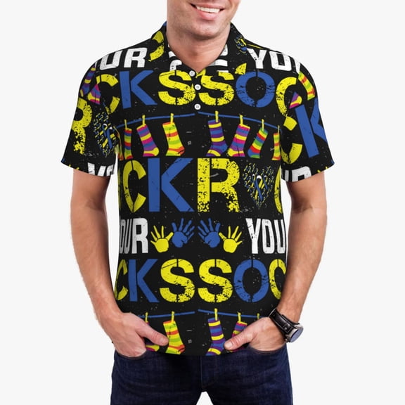 Xecao Rock Your Socks Mens' Casual Short Sleeve Button-Down Polo Shirts for a Classic Golf Shirts-3X-Large