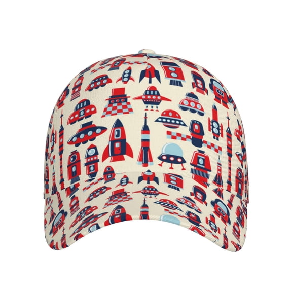 Xecao Rocket Pattern for Baseball Cap: Unisex, crafted from classic polyester twill fabric, featuring a soft unconstructed design