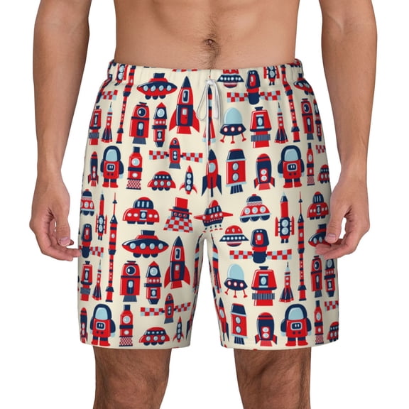 Xecao Rocket Pattern for Men's Swimming Trunks Swim Trunks Quick Dry Swim Shorts with Mesh Lining Funny Swimwear Bathing Suits