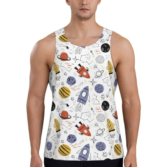 Xecao Rocket Planets Men's Tank Top Workout Quick Dry Sleeveless Gym Jogging Muscle Shirts Summer Swim Beach Tops