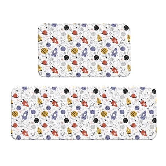 Xecao Rocket Planets Patten Kitchen Rugs and Mats Sets,2 Pieces Non-Slip Washable Rugs, Kitchen Mat for Floor,Suit for Kitchen Decor and Accessories