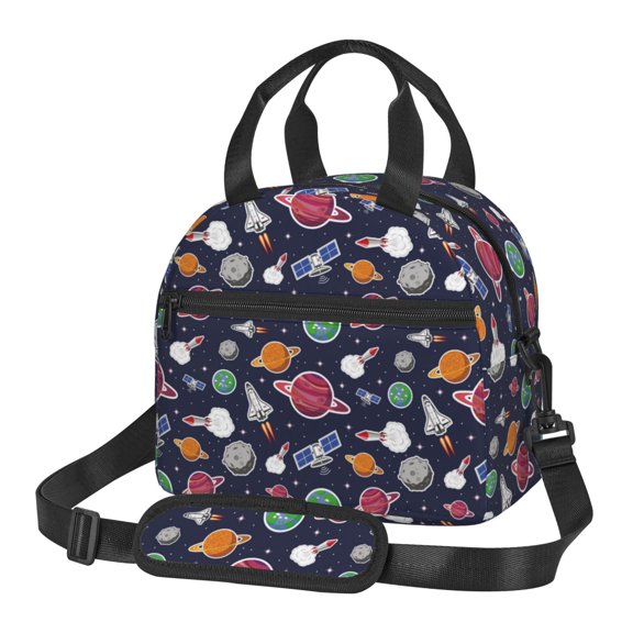 Xecao Rocket Satellite Print Insulated Lunch Box, Lunch Cags Lunch Bag Featuring An Adjustable Shoulder Strap