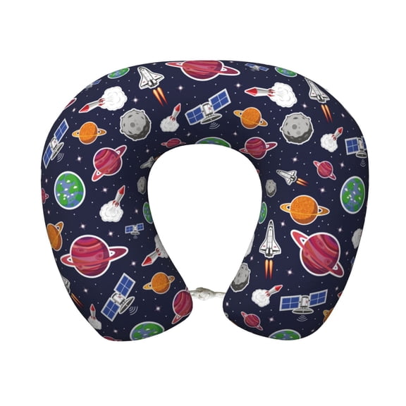Xecao Rocket Satellite Print Memory Foam Cervical Neck Pillow Versatile U-Shaped Pillows for Home,Office,Camping,Travelling,Soft Washable Cover