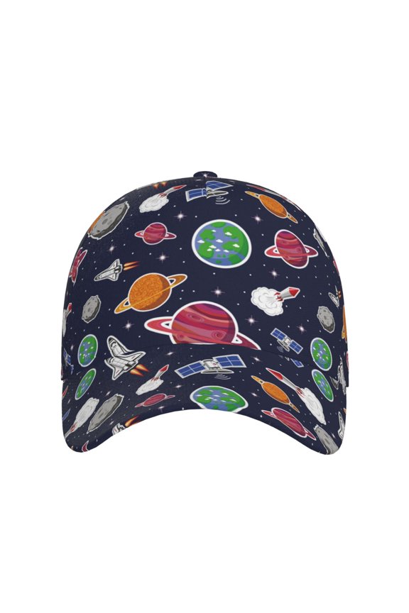 Rocket Satellite for Baseball Cap: Unisex, crafted from classic polyester twill fabric, featuring a soft unconstructed design