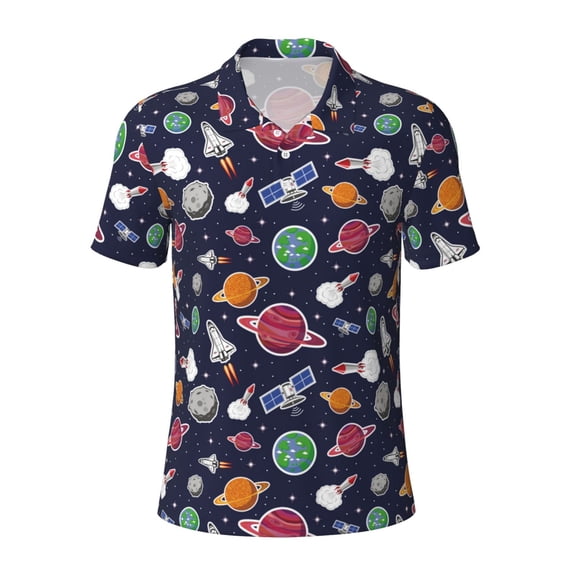 Xecao Rocket Satellite for Mens' Casual Short Sleeve Button-Down Polo Shirts for a Classic Golf Look