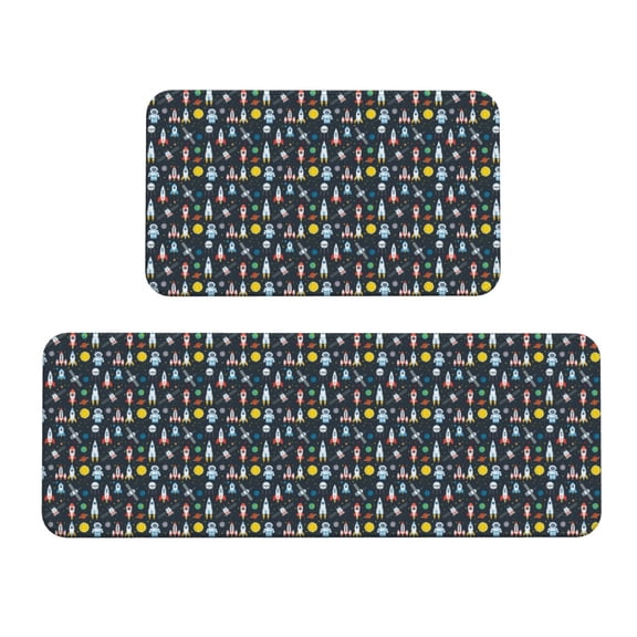 Xecao Rocket Space Patten Kitchen Rugs and Mats Sets,2 Pieces Non-Slip Washable Rugs, Kitchen Mat for Floor,Suit for Kitchen Decor and Accessories