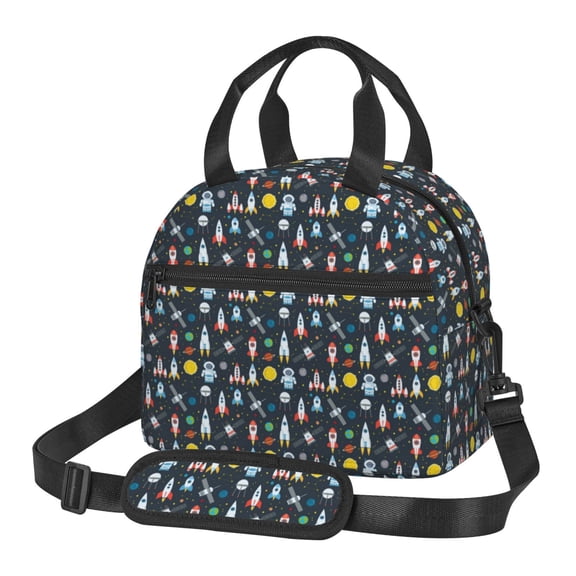 Xecao Rocket Space Print Insulated Lunch Box, Lunch Cags Lunch Bag Featuring An Adjustable Shoulder Strap