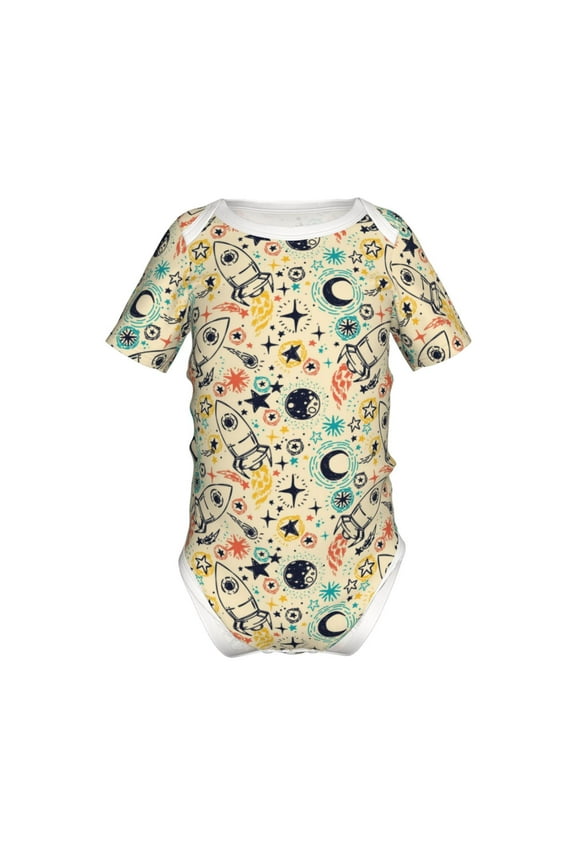 Rockets Pattern Baby Climbing Bodysuit Short Sleeve Onesie Unisex 0-12 Months Baby Shirt Newborn Outfits Crotch snap design-12 Months