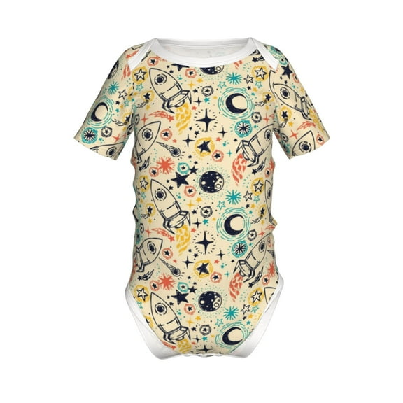 Xecao Rockets Pattern Baby Climbing Bodysuit Short Sleeve Onesie Unisex 0-12 Months Baby Shirt Newborn Outfits Crotch snap design-2 Years