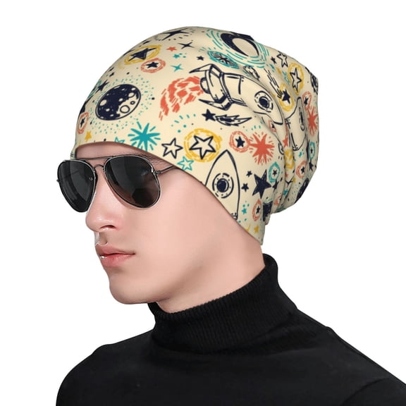 Xecao Rockets Print Beanie Knitted Hat for Men Women, Winter Fashion Knit Cuffed Caps Unisex