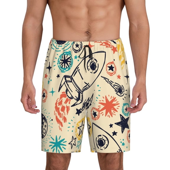 Xecao Rockets Print Men's Sleepwear Shorts Pajama Bottom Lounge Short nightwear with Convenient Pockets for Relaxed Home Wear-Medium