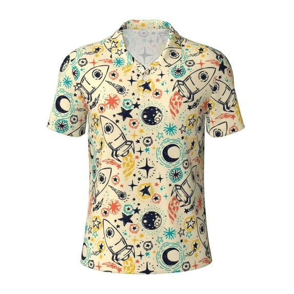 Xecao Rockets for Mens' Casual Short Sleeve Button-Down Polo Shirts for a Classic Golf Look