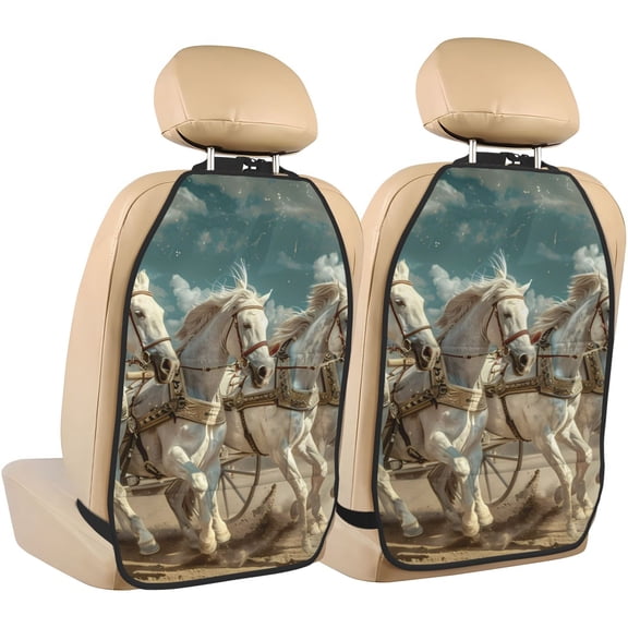 Xecao Roman Chariot Horse Race Pattern Car Seat Back Protector 2 Pack Large Capacity Pocket, Kick Mats Back Seat Protector