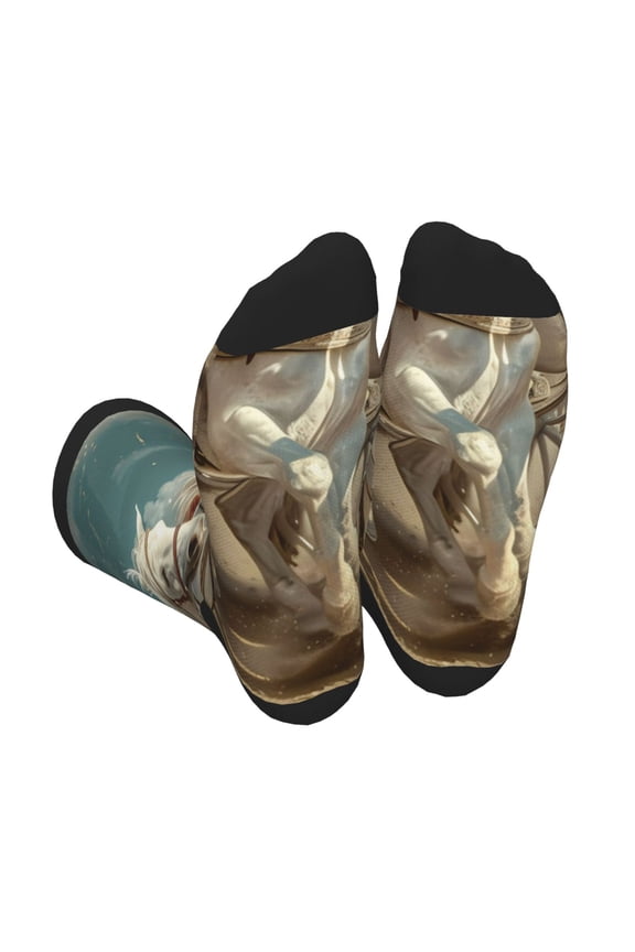Roman Chariot Horse Race Print Crew Socks for Men and Women, Men's Soft Moisture-wicking Sock