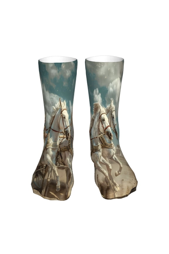 Roman Chariot Horse Race Print Fashion No Heel Casual Crew Socks Cushioned Breathable for Men Women - Moisture wicking,Not easy to fade Suitable for daily