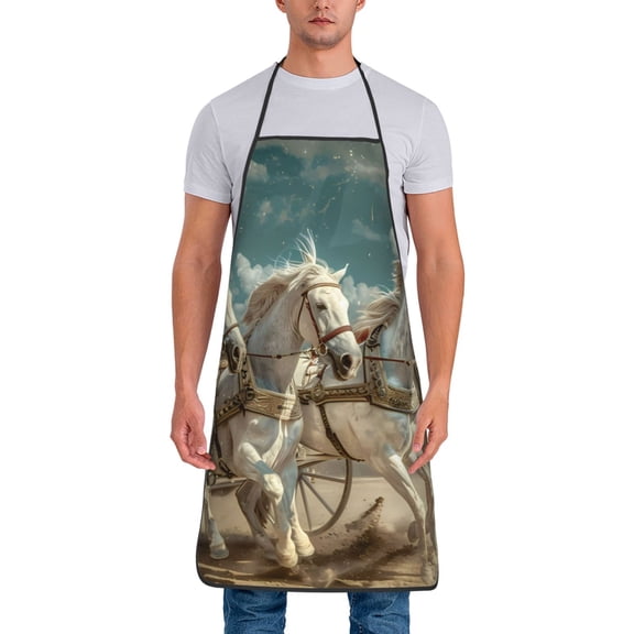 Xecao Roman Chariot Horse Race Print Funny BBQ Chef Aprons for Men Women,Adjustable Kitchen Cooking Aprons with Pocket Waterproof Oil Proof No Pilling Fading