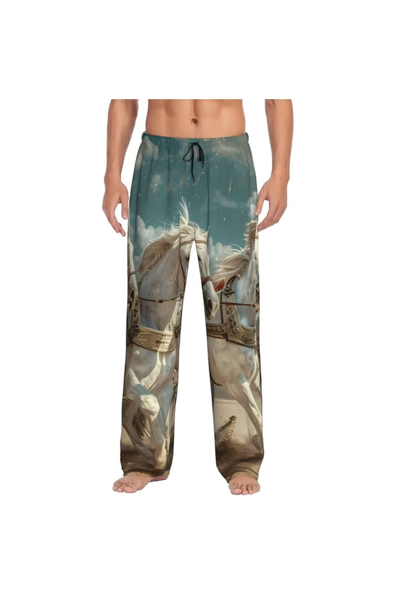 Roman Chariot Horse Race Print Men's Straight Lounge Pajama Pants - The Ultimate in Comfortable Sleepwear-XX-Large