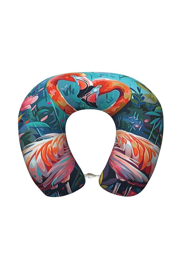 Romantic Flamingo Pair Print Memory Foam Cervical Neck Pillow Versatile U-Shaped Pillows for Home,Office,Camping,Travelling,Soft Washable Cover