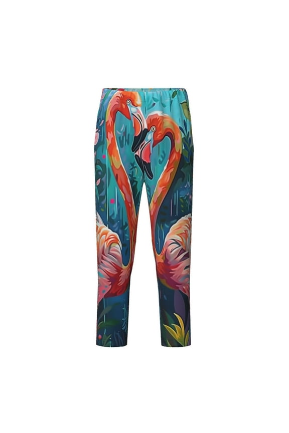 Romantic Flamingo Pair Print Teenagers' Pajama Pants Long Sleep Pants Soft Elastic Waist Pajama Bottoms Elastic waist with 2 Pockets 5-16 Years-Small