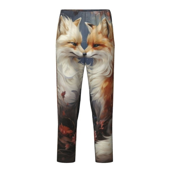 Xecao Romantic Flower Fox Couple Print Teenagers' Pajama Pants Long Sleep Pants Soft Elastic Waist Pajama Bottoms Elastic waist with 2 Pockets 5-16 Years-Small