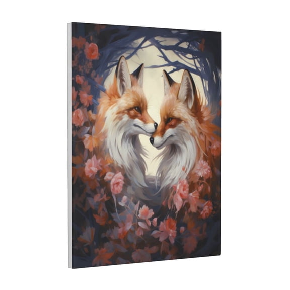 Xecao Romantic Flower Fox for Ready-to-Hang Canvas Art 12x16 Inches - Waterproof HD Print Solid Wood Frame for Gifting,Vertical