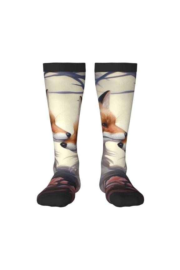 Romantic Flower Fox print thigh-high socks, crafted for both men and women with a stretchy, high-opaque design perfect for daily wear
