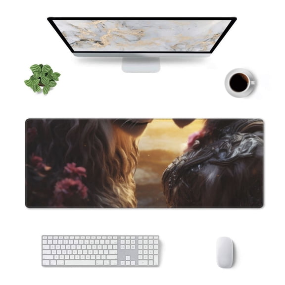 Xecao Romantic Flower Lion Couple for Mouse Pad - Waterproof Extended Contour Mouse Mat, Large Gaming Mousepad Laptop Keyboard Mat with Non-Slip Rubber Base
