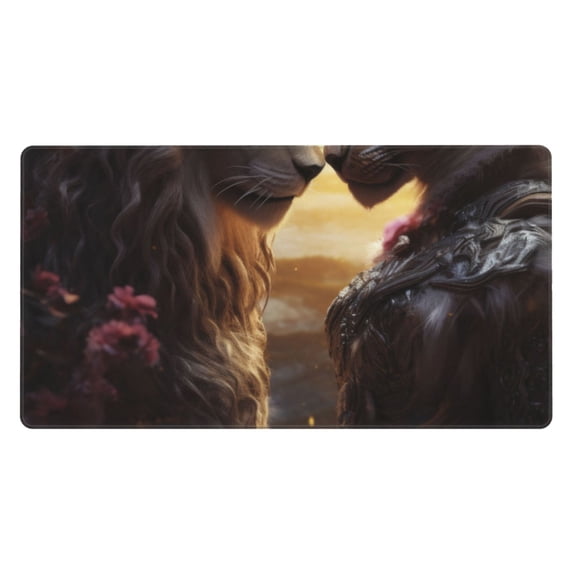 Xecao Romantic Flower Lion Couple for Waterproof Mouse Pad - Extended Contour Mouse Mat, Large Gaming Mousepad Laptop Keyboard Mat with Non-Slip Rubber Base