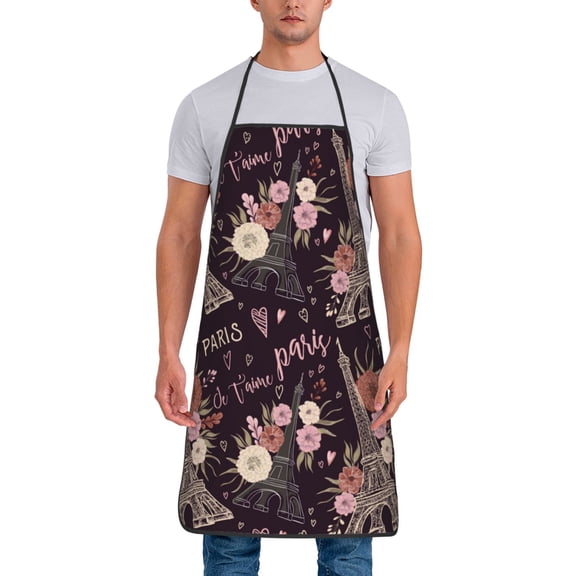 Xecao Romantic Paris Print Funny BBQ Chef Aprons for Men Women,Adjustable Kitchen Cooking Aprons with Pocket Waterproof Oil Proof No Pilling Fading