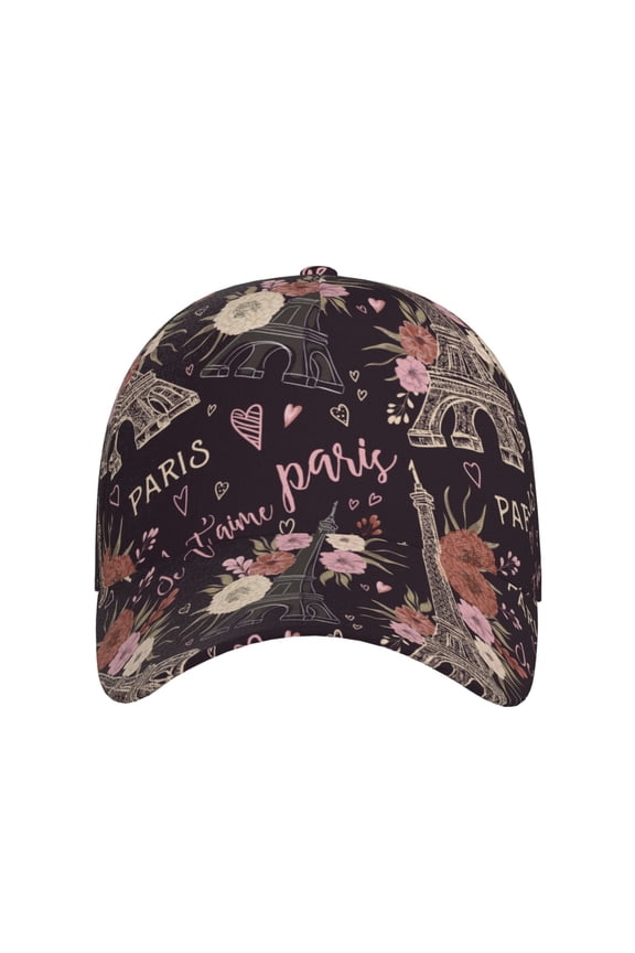 Romantic Paris for Baseball Cap: Unisex, crafted from classic polyester twill fabric, featuring a soft unconstructed design