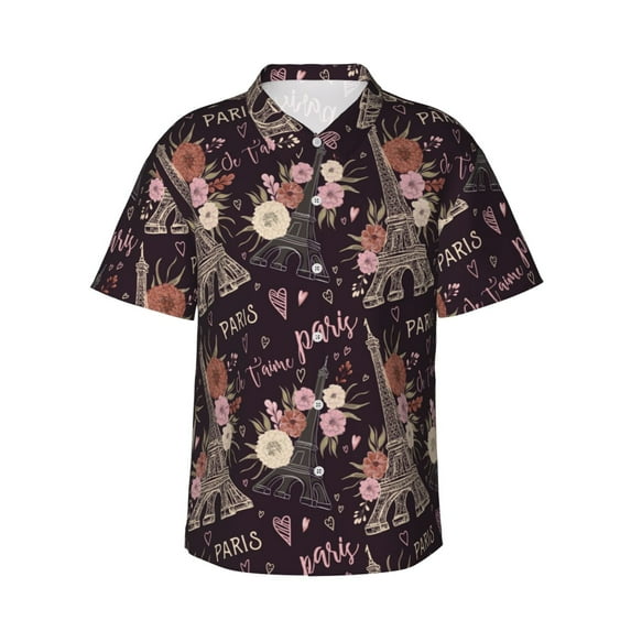 Xecao Romantic Paris print Hawaiian shirt - a stylish short-sleeve button-down for men, perfect for casual beach and tropical outings.