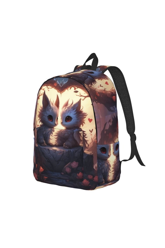Romantic Rose Animal Couple Canvas College Laptop Backpack, a durable rucksack designed for both men and women, ideal for travel, school, and daily use-Small