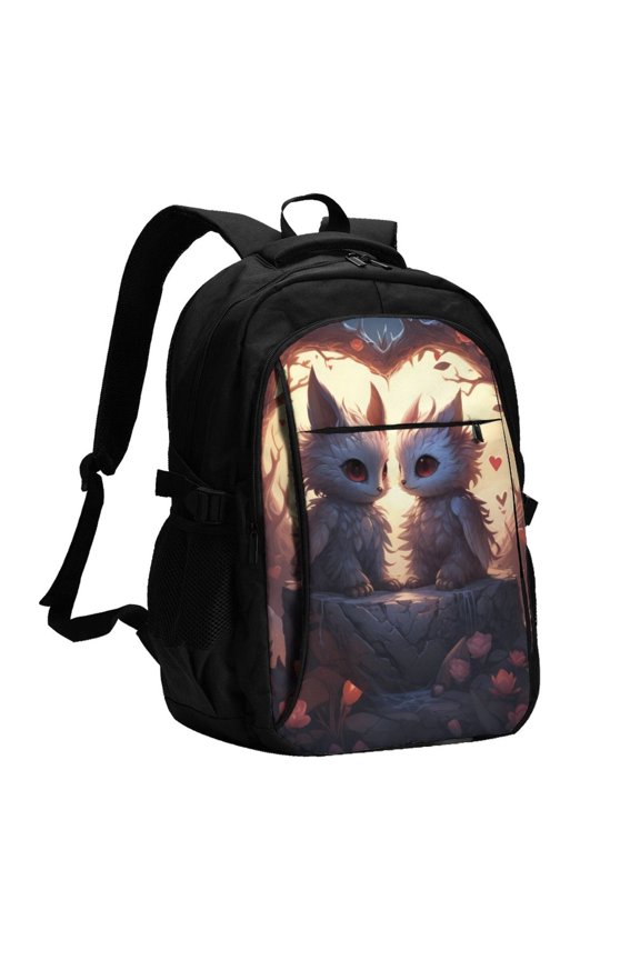 Romantic Rose Animal Couple for Travel Laptop Backpack, USB-Charging-Enabled, Spacious Business Backpack for Men and Women,College School Computer Bag