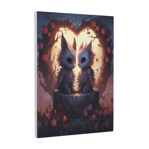 Xecao Romantic Rose Animal Couple for Ready-to-Hang Canvas Art 12x16 Inches - Waterproof HD Print Solid Wood Frame for Gifting,Vertical