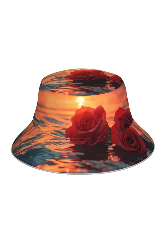 Romantic Roses Sunset Ocean Print Men and Women Night Reflective Hat Runner Cap Visor Bucket Hat Boonie Cap