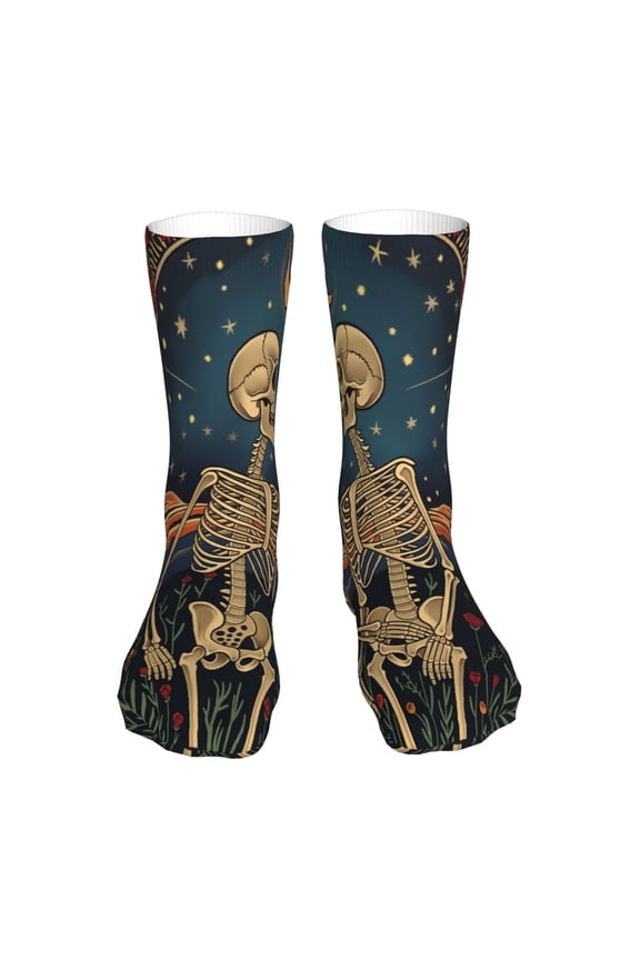 Romantic Skeletons Under Moon Print Fashion No Heel Casual Crew Socks Cushioned Breathable for Men Women - Moisture wicking,Not easy to fade Suitable for daily