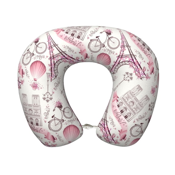 Xecao Romantic Travel In Paris Print Memory Foam Cervical Neck Pillow Versatile U-Shaped Pillows for Home,Office,Camping,Travelling,Soft Washable Cover