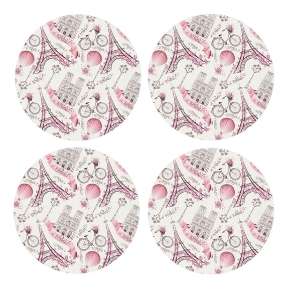 Xecao Romantic Travel In Paris for MDF Cork Coaster 4 Pcs,Drink Coasters,Suit for House Warming Gifts New Home ,Coffee Table Decor-Round Shape