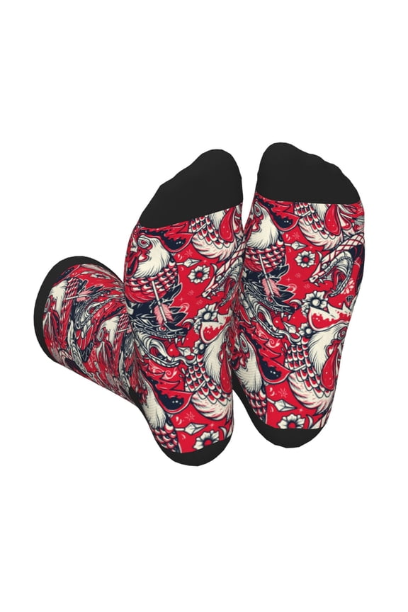 Rooster Head Print Crew Socks for Men and Women, Men's Soft Moisture-wicking Sock
